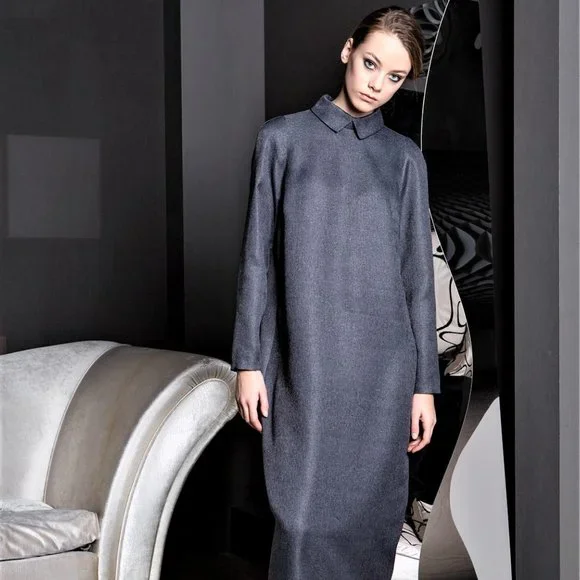 european business casual dress Flabach Germany Dresses | European Kaftan Dress Wear To Work Lined Collared | Color: Gray | Size: 14